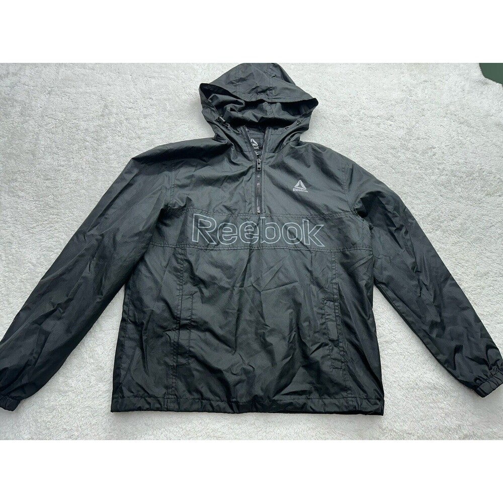 Reebok Black Long sleeve 1/4 Zip Windbreaker Jacket Women’s M Hood Water Resist